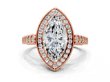 Rose gold Marquise Halo Milgrain Solitaire with Bezel Set Side Stones and Pave Band_31
