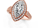 Rose gold Marquise Halo Milgrain Solitaire with Bezel Set Side Stones and Pave Band_32
