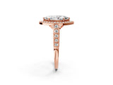 Rose gold Marquise Halo Milgrain Solitaire with Bezel Set Side Stones and Pave Band_33