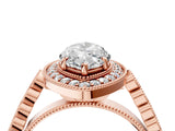 Rose gold Marquise Halo Milgrain Solitaire with Bezel Set Side Stones and Pave Band_35
