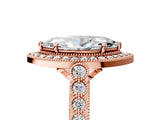 Rose gold Marquise Halo Milgrain Solitaire with Bezel Set Side Stones and Pave Band_36