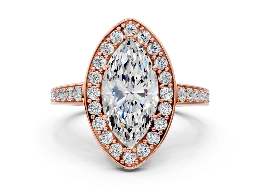 Rose gold Marquise Halo Pavé Diamond Engagement Ring with Bezel Setting_20
