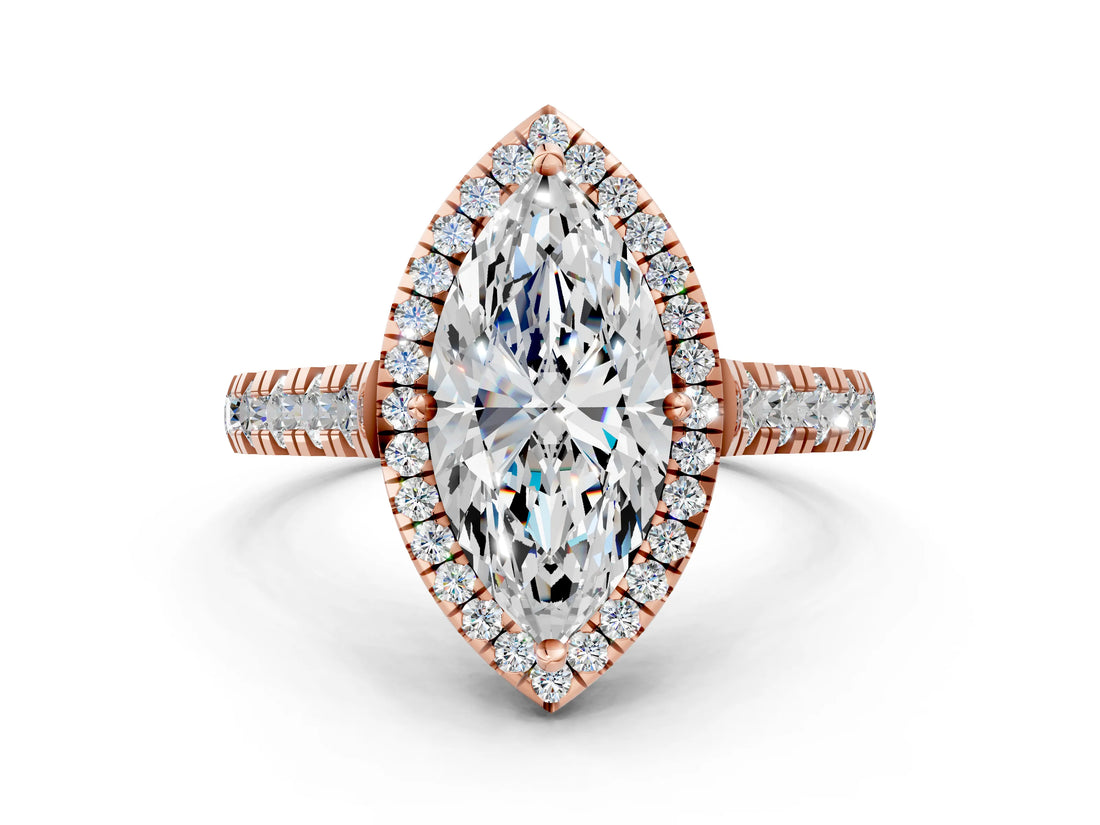 Rose gold Marquise Halo Pavé Diamond Engagement Ring with Four-Prong Setting_26