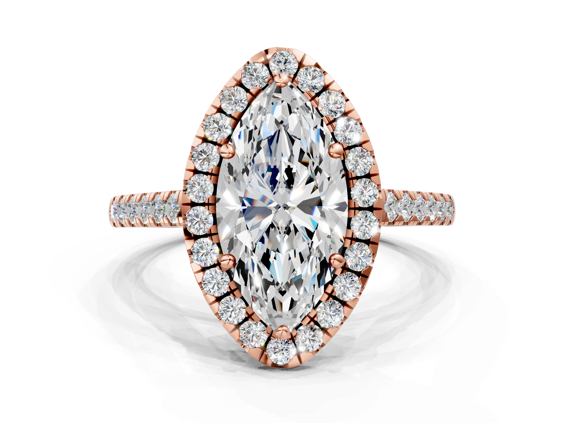 Rose gold Marquise Halo Pavé Diamond Engagement Ring with Four-Prong Setting_3