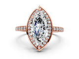 Rose gold Marquise Halo Pave Band Solitaire Ring with Prong Setting_67