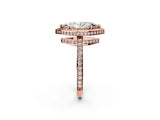 Rose gold Marquise Halo Pave Band Solitaire Ring with Prong Setting_69