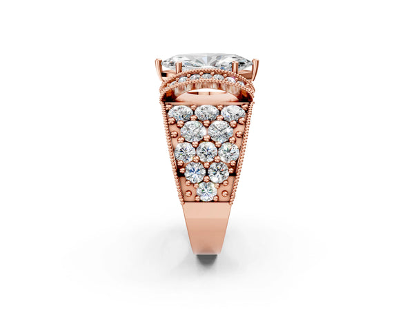 Rose gold Marquise Halo Pave Diamond Engagement Ring with Milgrain Detailing