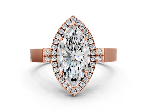 Rose gold Marquise Halo Pave Split Shank Prong Setting Ring