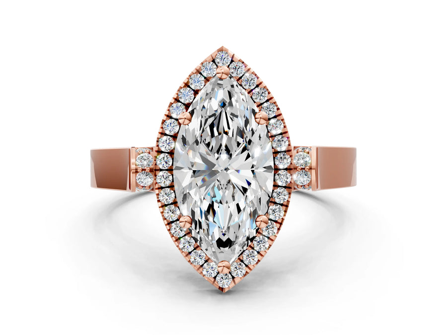 Rose gold Marquise Halo Pave Split Shank Prong Setting Ring