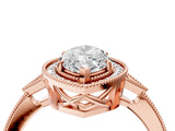 Rose gold Marquise Halo Round Diamond Milgrain Pave Engagement Ring_13