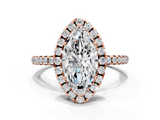 Rose gold Marquise Halo Round Diamond Pavé Band Four-Prong Ring_3