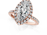 Rose gold Marquise Halo Round Diamond Pavé Band Four-Prong Ring_4