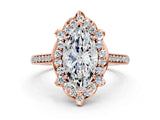 Rose gold Marquise Halo Round Diamond Pave Band with Four-Prong Setting_38