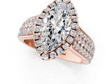 Rose gold Marquise Halo Round Diamond Pave Band with Prong Setting 1