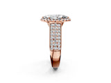 Rose gold Marquise Halo Round Diamond Pave Band with Prong Setting 2