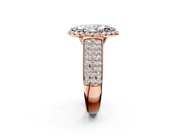 Rose gold Marquise Halo Round Diamond Pave Band with Prong Setting