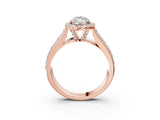 Rose gold Marquise Halo Round Diamond Pave Band with Prong Setting 3