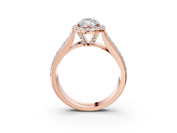 Rose gold Marquise Halo Round Diamond Pave Band with Prong Setting