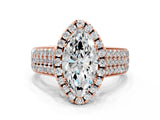 Rose gold Marquise Halo Round Diamond Pave Band with Prong Setting