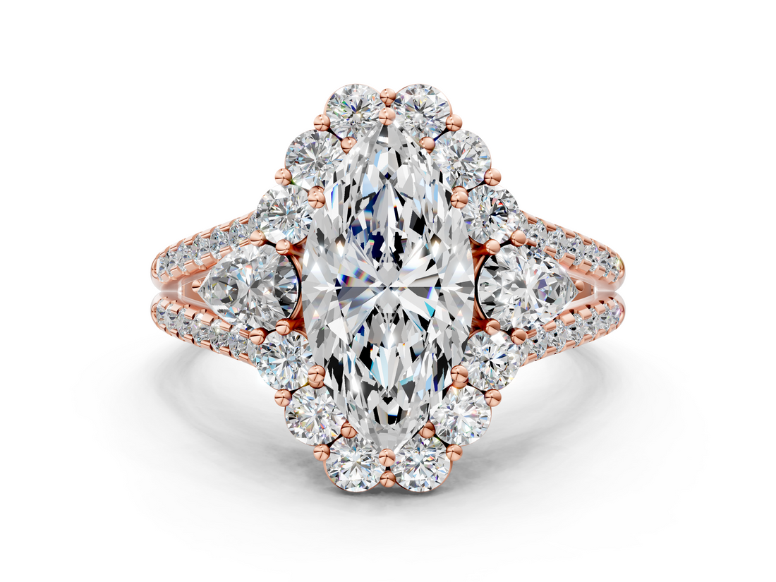 Rose gold Marquise Halo Split Shank Diamond Engagement Ring with Prong Setting_20