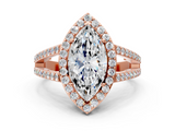 Rose gold Marquise Halo Split Shank Diamond Ring with Four-Prong Setting_36