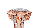 Rose gold Marquise Halo Split Shank Diamond Ring with Milgrain Prong Setting_11