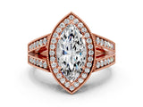 Rose gold Marquise Halo Split Shank Diamond Ring with Milgrain Prong Setting_6