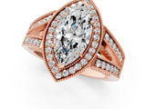 Rose gold Marquise Halo Split Shank Diamond Ring with Milgrain Prong Setting_7