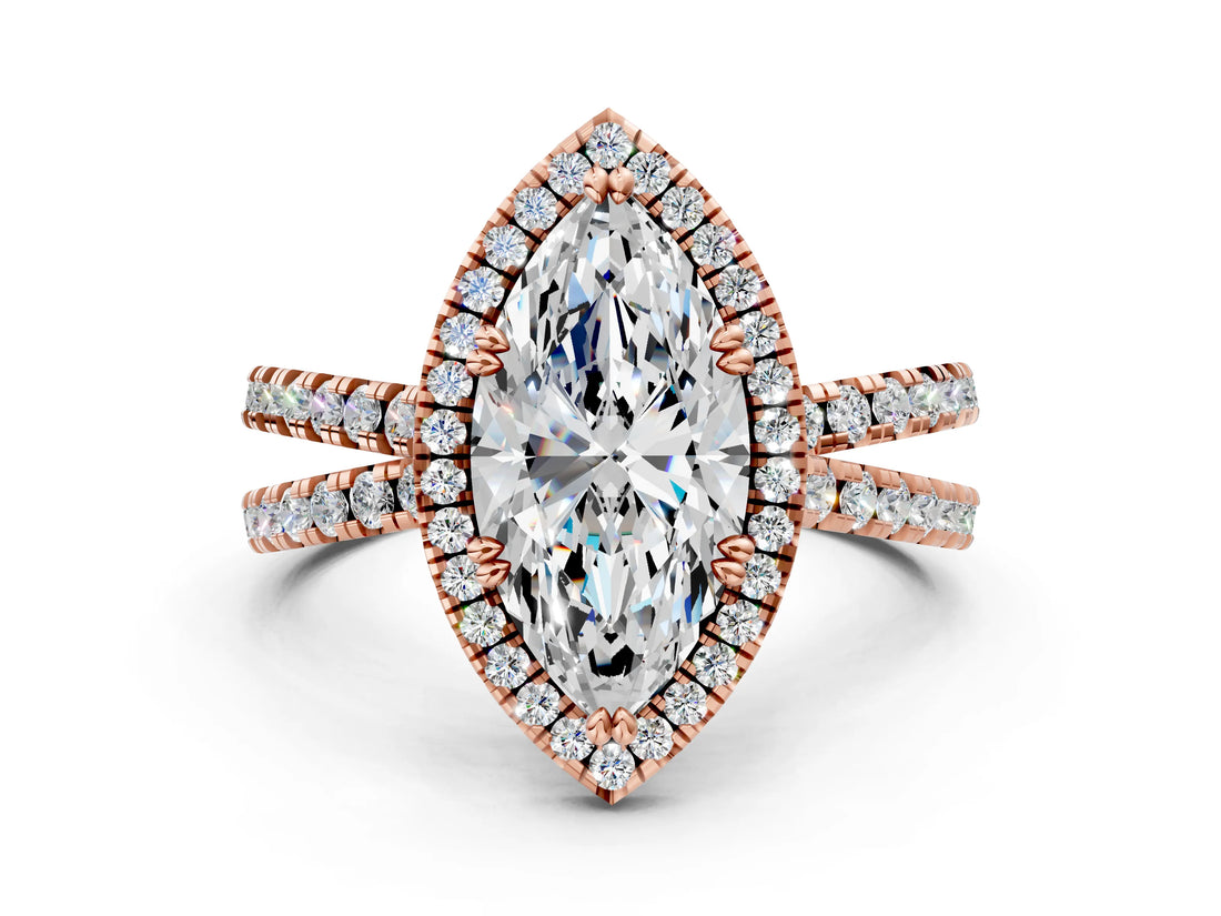 Rose gold Marquise Halo Split Shank Diamond Ring with Pavé Setting_26