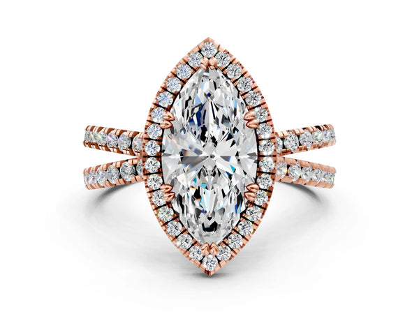 Rose gold Marquise Halo Split Shank Diamond Ring with Pavé Setting