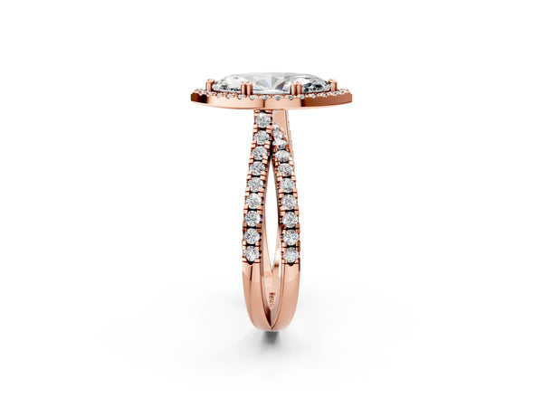 Rose gold Marquise Halo Split Shank Diamond Ring with Pavé Setting