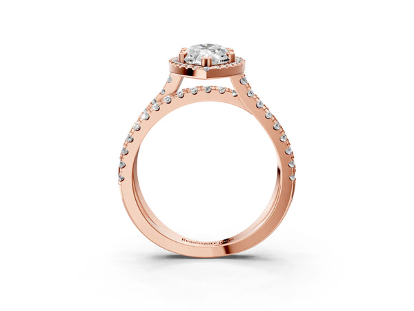 Rose gold Marquise Halo Split Shank Diamond Ring with Pavé Setting