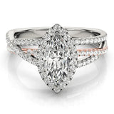 Rose gold Marquise Halo Split-Shank Diamond Ring with Prong Setting 1