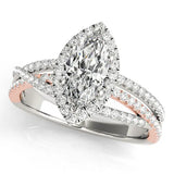 Rose gold Marquise Halo Split-Shank Diamond Ring with Prong Setting