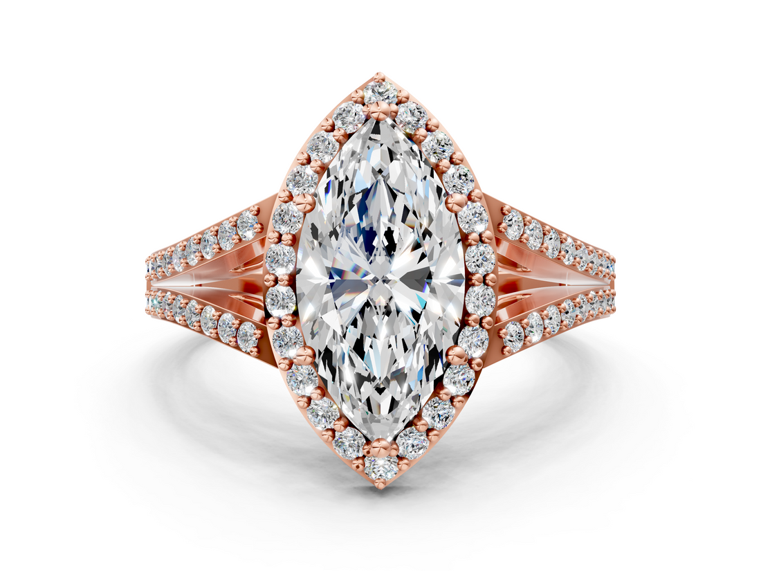 Rose gold Marquise Halo Split Shank Diamond Ring with Prong Setting_20