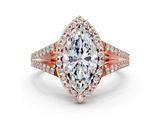 Rose gold Marquise Halo Split Shank Diamond Ring with Prong Setting_20