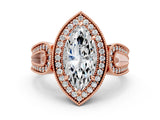 Rose gold Marquise Halo Split Shank Milgrain Diamond Ring_18