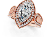 Rose gold Marquise Halo Split Shank Milgrain Diamond Ring_19