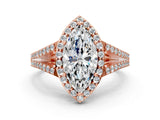 Rose gold Marquise Halo Split Shank Pave Diamond Ring with Four-Prong Setting_45