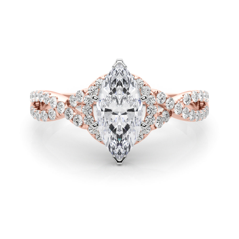 Rose gold Marquise Halo Twist Band Solitaire Prong Setting Ring 1