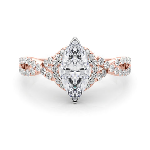 Rose gold Marquise Halo Twist Band Solitaire Prong Setting Ring 1