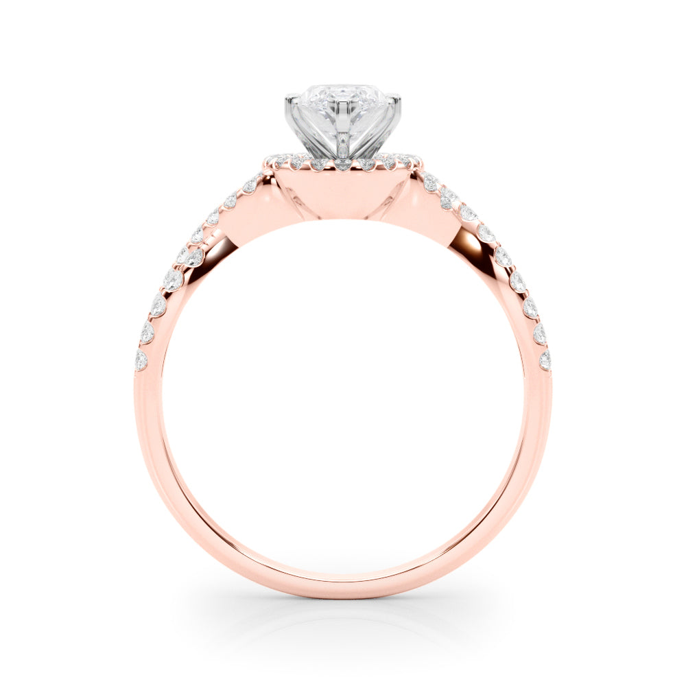 Rose gold Marquise Halo Twist Band Solitaire Prong Setting Ring 2