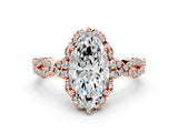 Rose gold Marquise Halo Twist Band Solitaire Ring with Six-Prong Setting_32