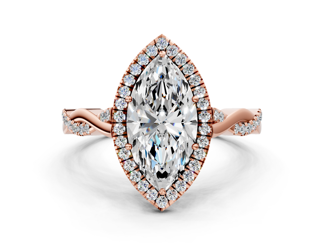 Rose gold Marquise Halo Twist Band Solitaire Ring_19