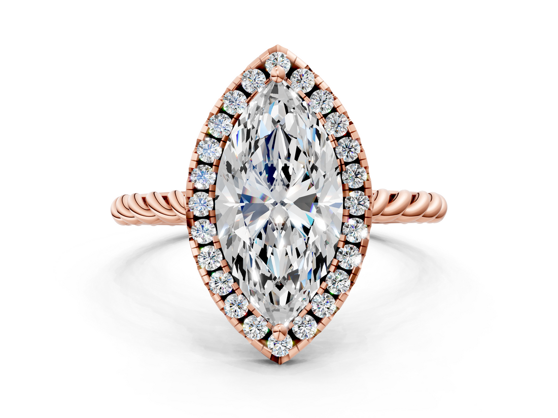 Rose gold Marquise Halo Twisted Band Four-Prong Diamond Ring_20