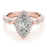 Rose gold Marquise Halo Twisted Band Prong Setting Ring 1