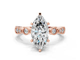 Rose gold Marquise Milgrain Bezel Diamond Engagement Ring with Solitaire Prong Setting_192