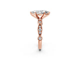 Rose gold Marquise Milgrain Bezel Diamond Engagement Ring with Solitaire Prong Setting_194