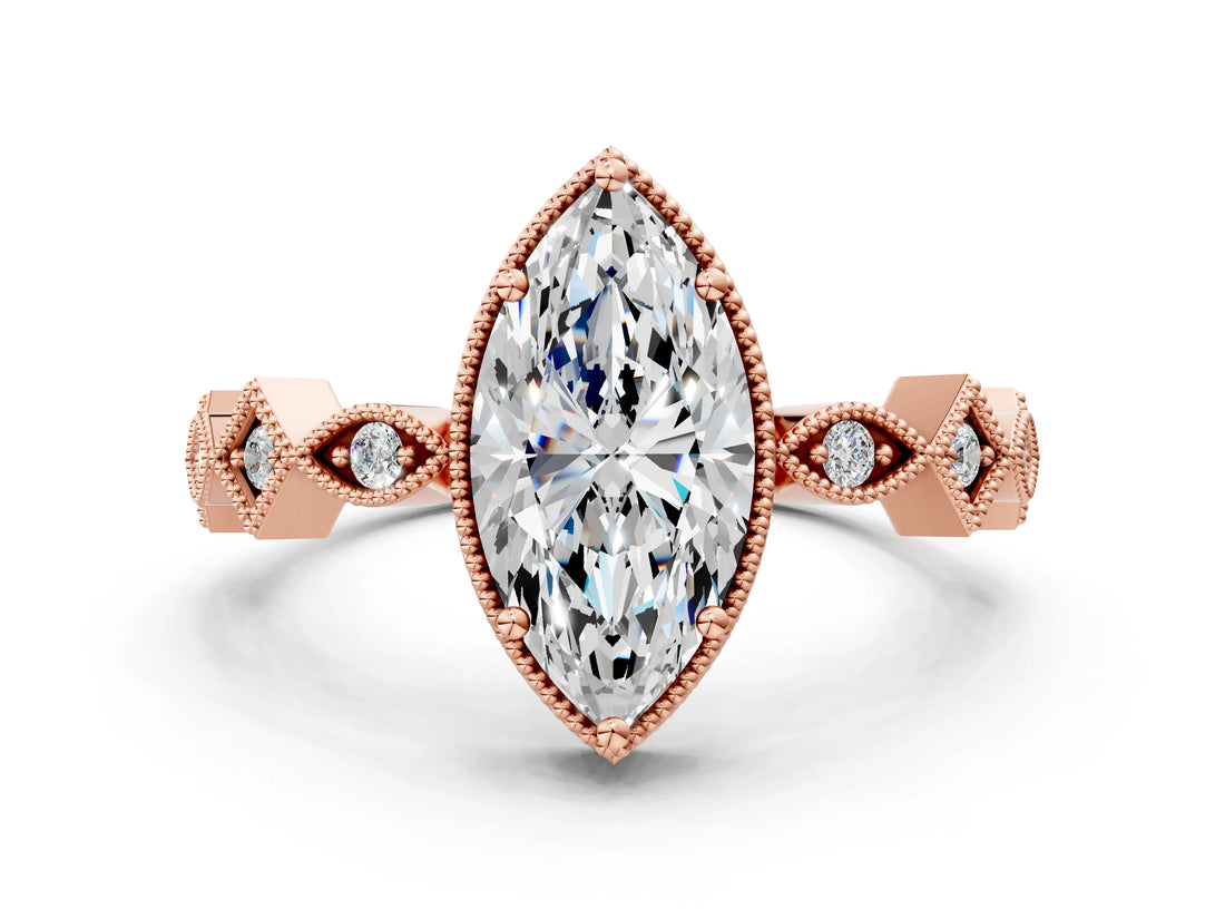 Rose gold Marquise Milgrain Marquise Diamond Twist Band Ring_38