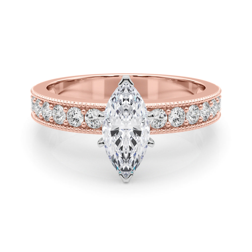 Rose gold Marquise Milgrain Pave Diamond Engagement Ring with Four-Prong Setting 1